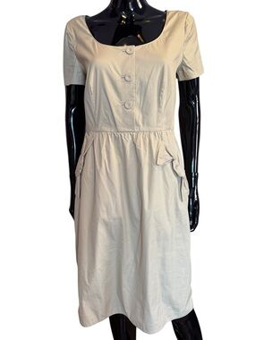 Prada shift dress Classic Cream Short-Sleeve Button-Front Dress bows